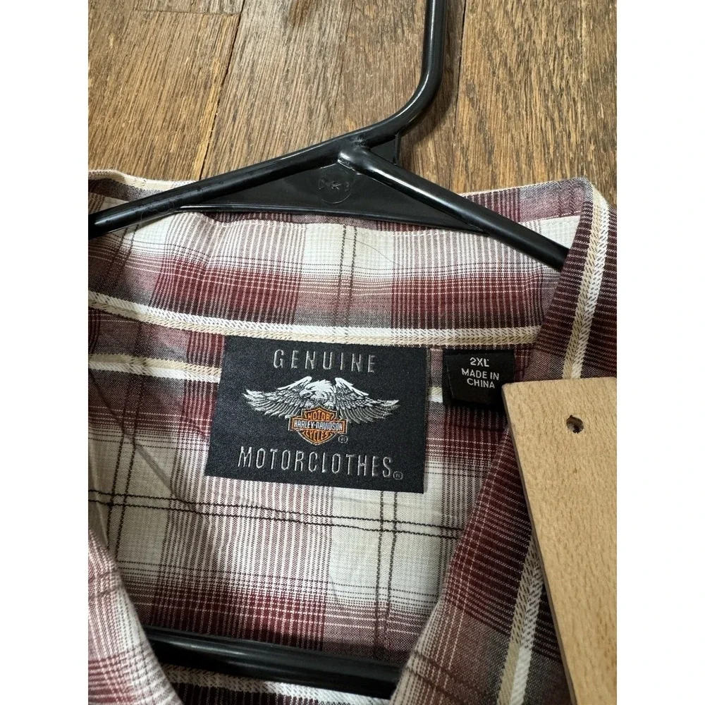 Harley Davidson Mens 2XL Plaid Short Sleeve Button Down Shirt Embroidered Logo - Picture 6 of 6